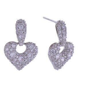 14K White Gold Drop Heart Earrings